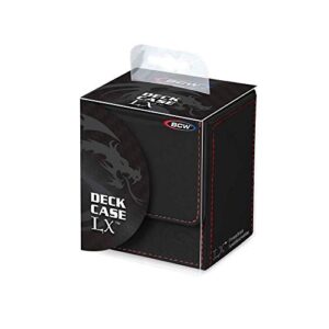 COMBO- BCW Black Deluxe Leatherette Deck Case plus 2 50ct Pks (100) of BLACK Double Matte Deck Guard Sleeves for Collectable Gaming Cards like Magic The Gathering MTG, Pokemon, YU-GI-OH!, & More. Embossed Dragon Graphic, BOX.