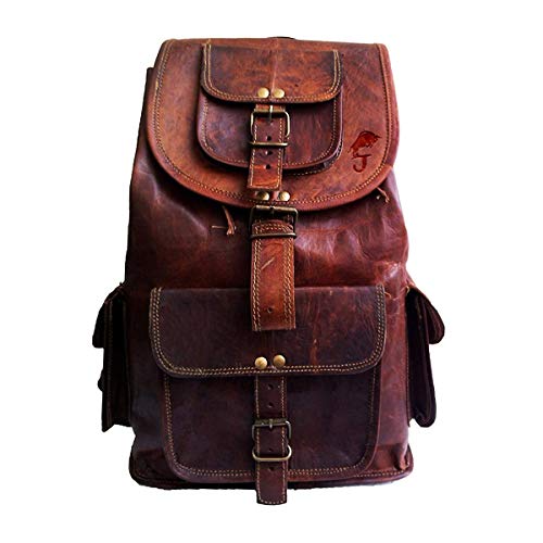 18" Brown Leather Backpack Vintage Rucksack Laptop Bag Water Resistant Casual Daypack College Bookbag Comfortable Lightweight Travel Hiking/Picnic for Men