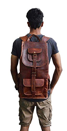 18" Brown Leather Backpack Vintage Rucksack Laptop Bag Water Resistant Casual Daypack College Bookbag Comfortable Lightweight Travel Hiking/Picnic for Men