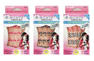 beautia 3pack 72tips so cute junior fake nails, sticker nail for kids (pattern 2)