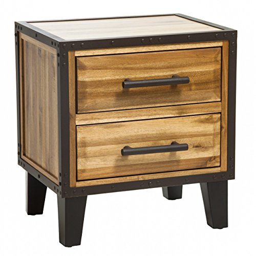 Christopher Knight Home Lina Acacia Wood Two Drawer Night Stand, Natural Stained