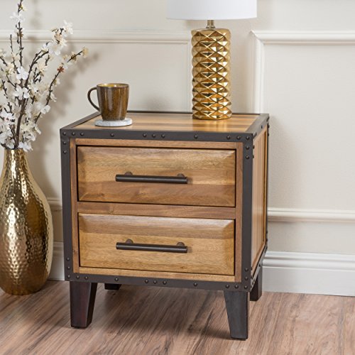Christopher Knight Home Lina Acacia Wood Two Drawer Night Stand, Natural Stained