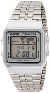casio - a500wa-7d - vintage - unisex watch - digital quartz - lcd dial - grey steel strap, lcd/grey, bracelet, lcd/grey, bracelet