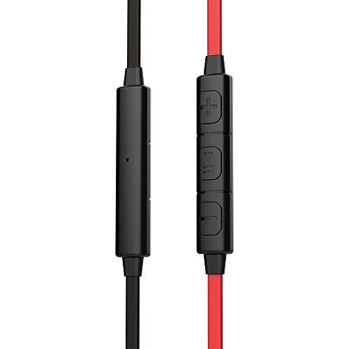 Betron DC950 in Ear Headphones Wired Earphones Noise Isolating Earbuds with Microphone Volume Control Tangle Free Cable HD Bass Lightweight Case Ear Bud Tips 3.5mm Jack Plug (Red)