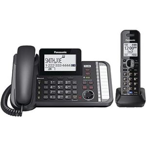 panasonic 2-line corded/cordless phone system with 1 handset - answering machine, link2cell, 3-way conference, call block, long range dect 6.0, bluetooth - kx-tg9581b (black)