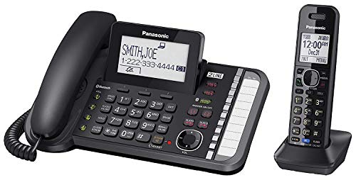 Panasonic 2-Line Corded/Cordless Phone System with 1 Handset - Answering Machine, Link2Cell, 3-Way Conference, Call Block, Long Range DECT 6.0, Bluetooth - KX-TG9581B (Black)