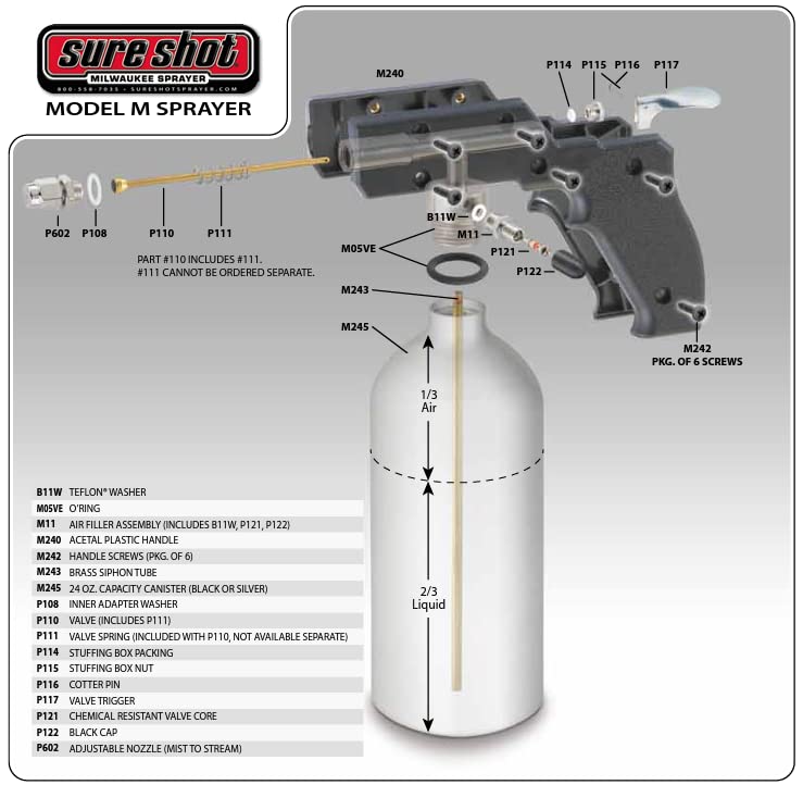 Sure Shot M2400 - Industrial Grade Silver Anodized Aluminum Sprayer with Adjustable Nozzle - Lightweight and Portable Compressed Air Sprayer for Water, Solvent, and Oil-Based Materials - Made in USA Since 1932