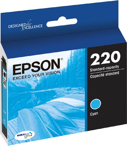 EPSON T220 DURABrite Ultra -Ink Standard Capacity Cyan -Cartridge (T220220-S) for select Epson Expression and WorkForce Printers, 1 Count (Pack of 1)