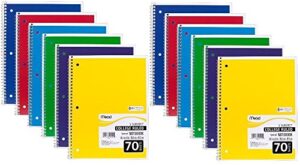 mead spiral notebook, college ruled, 1 subject, 70 sheets, 7.5" x 10.5", 12 pack, assorted colors (05512-12)