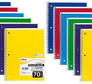 Mead Spiral Notebook, College Ruled, 1 Subject, 70 Sheets, 7.5" x 10.5", 12 Pack, Assorted Colors (05512-12)