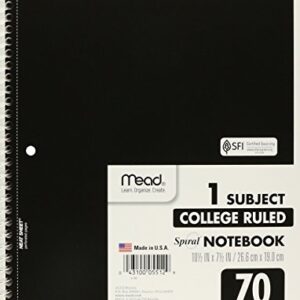 Mead Spiral Notebook, College Ruled, 1 Subject, 70 Sheets, 7.5" x 10.5", 12 Pack, Assorted Colors (05512-12)