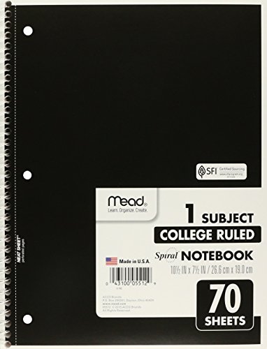 Mead Spiral Notebook, College Ruled, 1 Subject, 70 Sheets, 7.5" x 10.5", 12 Pack, Assorted Colors (05512-12)