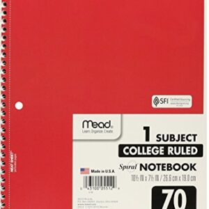 Mead Spiral Notebook, College Ruled, 1 Subject, 70 Sheets, 7.5" x 10.5", 12 Pack, Assorted Colors (05512-12)