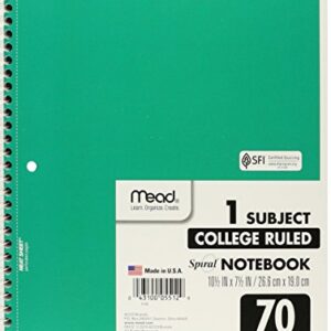 Mead Spiral Notebook, College Ruled, 1 Subject, 70 Sheets, 7.5" x 10.5", 12 Pack, Assorted Colors (05512-12)