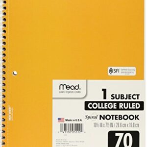 Mead Spiral Notebook, College Ruled, 1 Subject, 70 Sheets, 7.5" x 10.5", 12 Pack, Assorted Colors (05512-12)