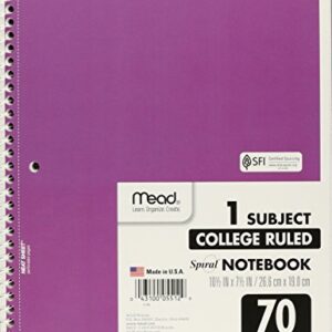 Mead Spiral Notebook, College Ruled, 1 Subject, 70 Sheets, 7.5" x 10.5", 12 Pack, Assorted Colors (05512-12)