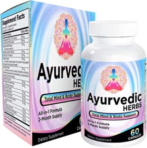 ayurvedic herbs (all-in-1) supplement 2-month supply - ayurveda mind, body & spirit herbal blend complex with 17 active ingredients - natural ayurvedic supplements - easy to swallow - 60 capsules