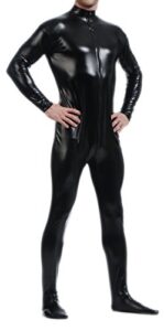 seeksmile unisex metallic bodysuit zentai without hood adult shiny one piece spandex body suit halloween costume (medium, black)