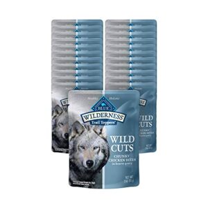 blue buffalo wilderness trail toppers wild cuts high protein natural wet dog food, chunky chicken bites in hearty gravy, 3 oz pouches (pack of 24)