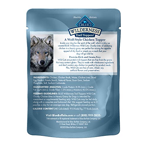 Blue Buffalo Wilderness Trail Toppers Wild Cuts High Protein Natural Wet Dog Food, Chunky Chicken Bites in Hearty Gravy, 3 Oz pouches (Pack of 24)