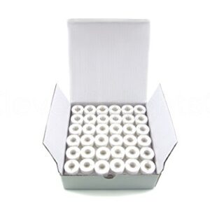 144 Pack - CleverDelights White Prewound Bobbins - 60wt - Size L Bobbins - SA155 Replacement - 3/8" x 13/16" - for Brother and Other Embroidery Machines – Brother PC Series, PE Series, PS Series