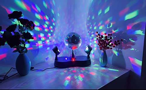 Lightahead LED Peak Due Rotating Mirror Disco Ball with 2 Adjustable LED Light Projector Lamps