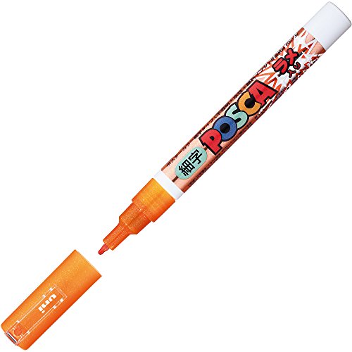 Mitsubishi Pencil Posca PC3ML.4 Water-Based Pen, With Glitter, Fine Point, Round Tip, Orange, 10 Pieces