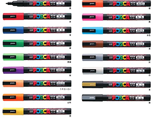 Mitsubishi Pencil Posca PC3M.3 Water-Based Pen, Fine Point, Round Tip, Yellow Color, 10 Pens