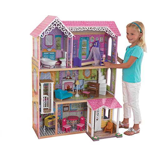 KidKraft Wooden Sweet & Pretty Dollhouse with Elevator and 15-Piece Accessories, for 12-Inch Dolls, Large 3-Story House, Gift for Ages 3+