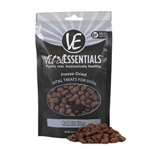vital essentials freeze dried dog treats, dog snacks made in the usa, all natural dog treats, great training treats for dogs, rabbit bites 2.0 oz