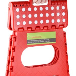 Greenco Super Strong Foldable Step Stool for Adults and Kids - 11" in Height, Holds up to 300 Lb!!!(red)