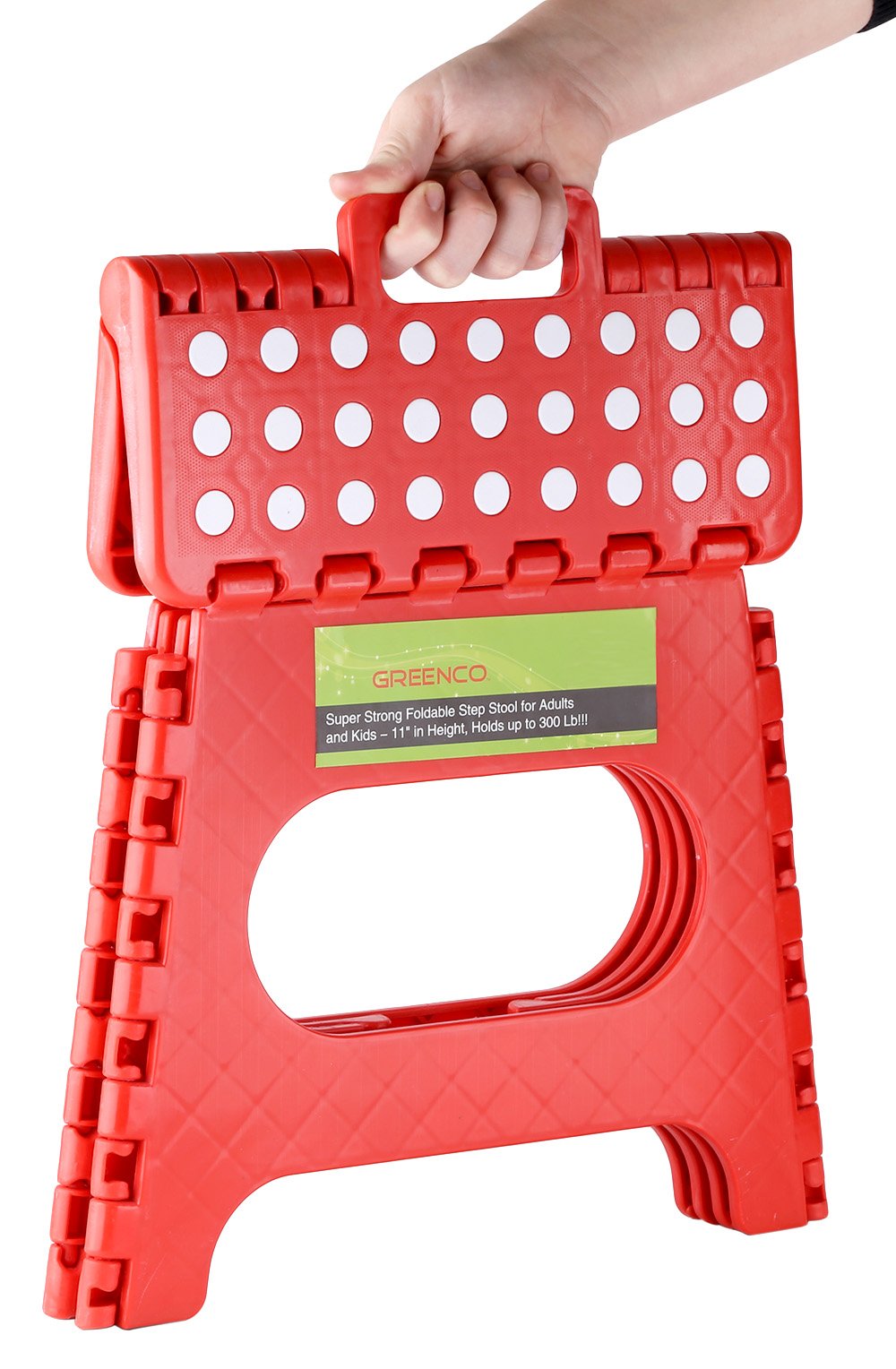 Greenco Super Strong Foldable Step Stool for Adults and Kids - 11" in Height, Holds up to 300 Lb!!!(red)