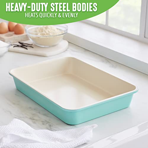 GreenLife Bakeware Healthy Ceramic Nonstick, 13" x 9" Rectangular Cake Baking Pan, PFAS-Free, Turquoise