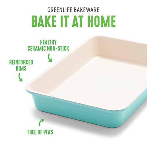 GreenLife Bakeware Healthy Ceramic Nonstick, 13" x 9" Rectangular Cake Baking Pan, PFAS-Free, Turquoise