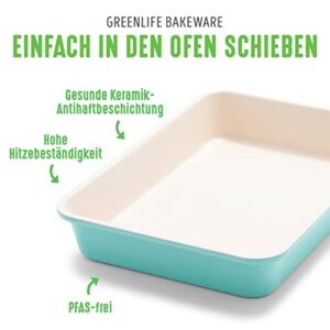 GreenLife Bakeware Healthy Ceramic Nonstick, 13" x 9" Rectangular Cake Baking Pan, PFAS-Free, Turquoise