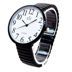 stc black super large face stretch band easy to read watch