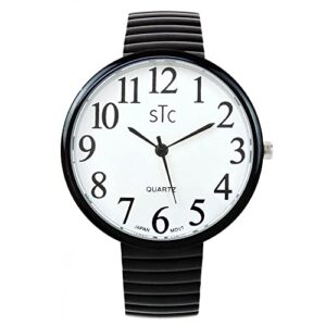 STC Black Super Large Face Stretch Band Easy to Read Watch