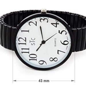 STC Black Super Large Face Stretch Band Easy to Read Watch