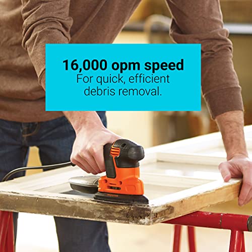 BLACK+DECKER Detail Sander, 1.2 Amp, 16,000 OPM, Compact Design, 3-Position Grip for Comfort, Includes Dust Collector, Corded (BDEMS600)