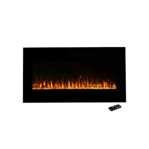 36-inch wall-mounted electric fireplace – led fire flames with remote – adjustable flame color, brightness and heat by northwest (black)