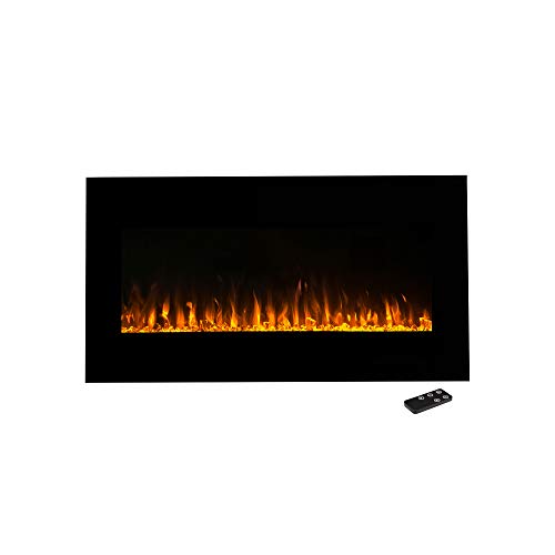 36-Inch Wall-Mounted Electric Fireplace – LED Fire Flames with Remote – Adjustable Flame Color, Brightness and Heat by Northwest (Black)