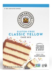 king arthur, gluten-free yellow cake mix, gluten-free, non-gmo project verified, certified kosher, non-dairy, 22 ounces