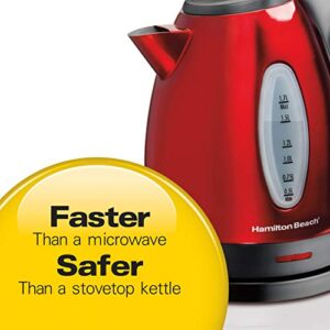 Hamilton Beach Electric Tea Kettle, Water Boiler & Heater, 1.7 Liter, Cordless Serving, 1500 Watts for Fast Boiling, Auto-Shutoff and Boil-Dry Protection, Red (40885)