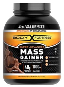 body fortress super advanced mass gainer whey protein powder, gluten free, chocolate, 4 lb