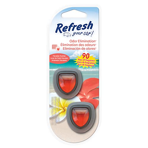 Refresh Your Car Air Freshener, Odor Eliminator, Set of 2 Mini Car Oil Diffusers, Hawaiin Sunrise Scent, Refresh Your Car