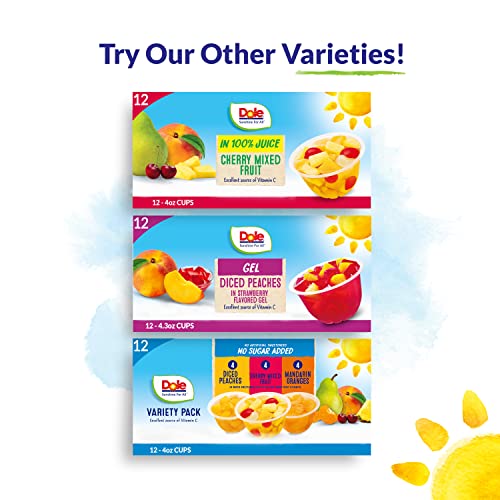 Dole Fruit Bowls Diced Peaches in 100% Juice, Back To School, Gluten Free Healthy Snack, 4oz, 12 Cups