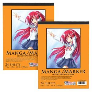 u.s. art supply 9" x 12" premium manga-marker paper pad, 60 pound (100gsm), pad of 24-sheets (pack of 2 pads)