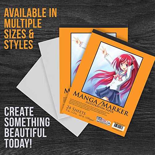 U.S. Art Supply 9" x 12" Premium Manga-Marker Paper Pad, 60 Pound (100gsm), Pad of 24-Sheets (Pack of 2 Pads)