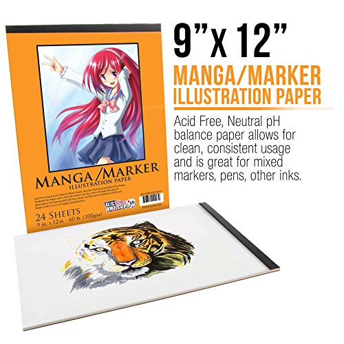 U.S. Art Supply 9" x 12" Premium Manga-Marker Paper Pad, 60 Pound (100gsm), Pad of 24-Sheets (Pack of 2 Pads)