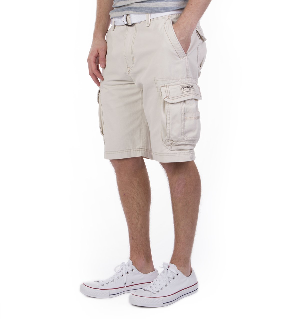 Unionbay Men's Survivor Belted Cargo Short, Stone, 36